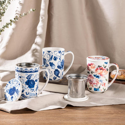 Ceramic Tea Mug with Infuser and Lid, 18 Ounce Capacity, Microwave and Dishwasher Safe, Ideal for Loose Leaf Tea Enthusiasts