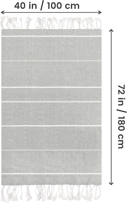 Pack of 2 Turkish Beach Towel (40X72 Inches), Oversized 100% Cotton Sand Free Lightweight Absorbent Quick-Dry Beach Blanket, Extra Large Turkish Bath Towels for Travel (Cool Grey)