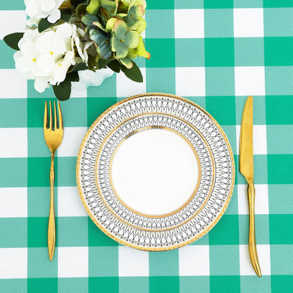 Rectangle Waterproof Vinyl Table Cloth, Buffalo Flannel Backed Tablecloth, Wipeable Plastic Table Cover for Dinner, Kitchen, Outdoor (60" X 84", Green and White)