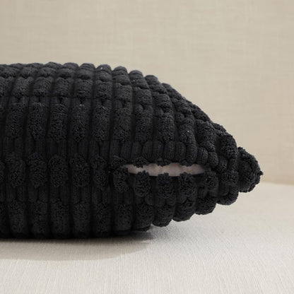 2 Packs Black Decorative Throw Pillow Covers 18X18 Inch for Living Room Couch Bed Sofa, Rustic Farmhouse Boho Home Decor, Soft Striped Corduroy Square Cushion Case 45X45 Cm