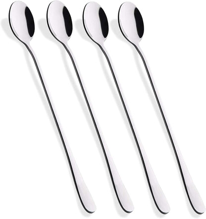 9-Inch Long Handle Iced Tea Spoon, Coffee Spoon, Ice Cream Spoons, Stainless Steel Cocktail Stirring Spoons, Set of 4