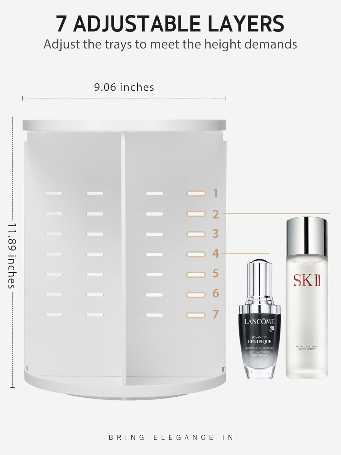 360 Rotating Makeup Organizer, DIY Adjustable Bathroom Makeup Carousel Spinning Holder Rack, Large Capacity Cosmetics Storage Box Vanity Shelf Countertop, Fits Makeup Brushes, Lipsticks, White