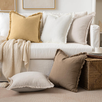 Throw Pillow Covers Boho Farmhouse 20X20 Set of 2 Decorative Khaki Couch with Fringe Chic Cotton Pillowcases Home Decor Accents for Cushion Soft Bed Living Room