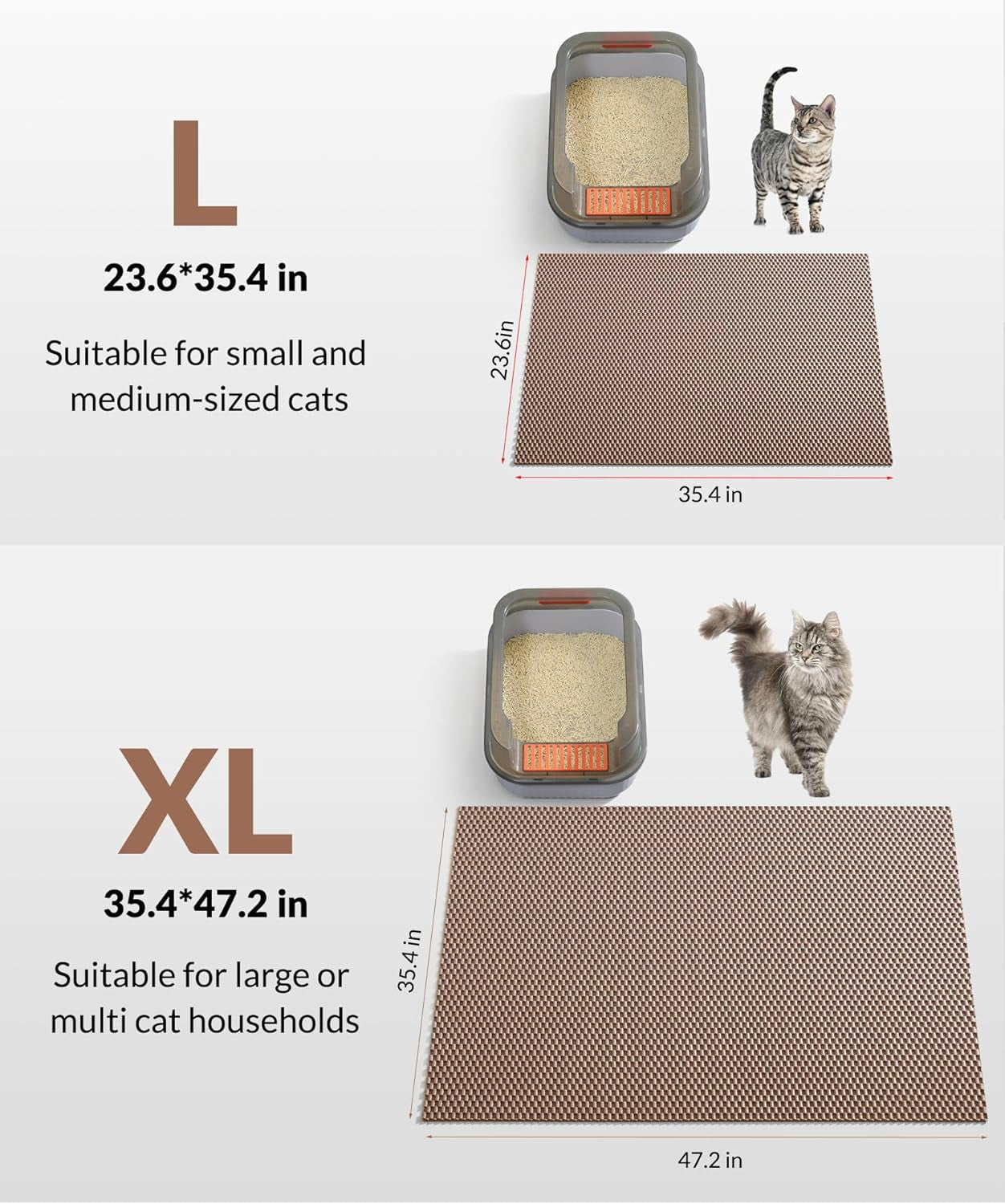 Cat Litter Mat - Cut to Fit Any Place, 35"X23" Large Litter Trapping Mat for Litter Box, Easy to Clean, Waterproof & Non-Slip Kitty Pad, Scatter Control to Protect the Floor (Khaki)
