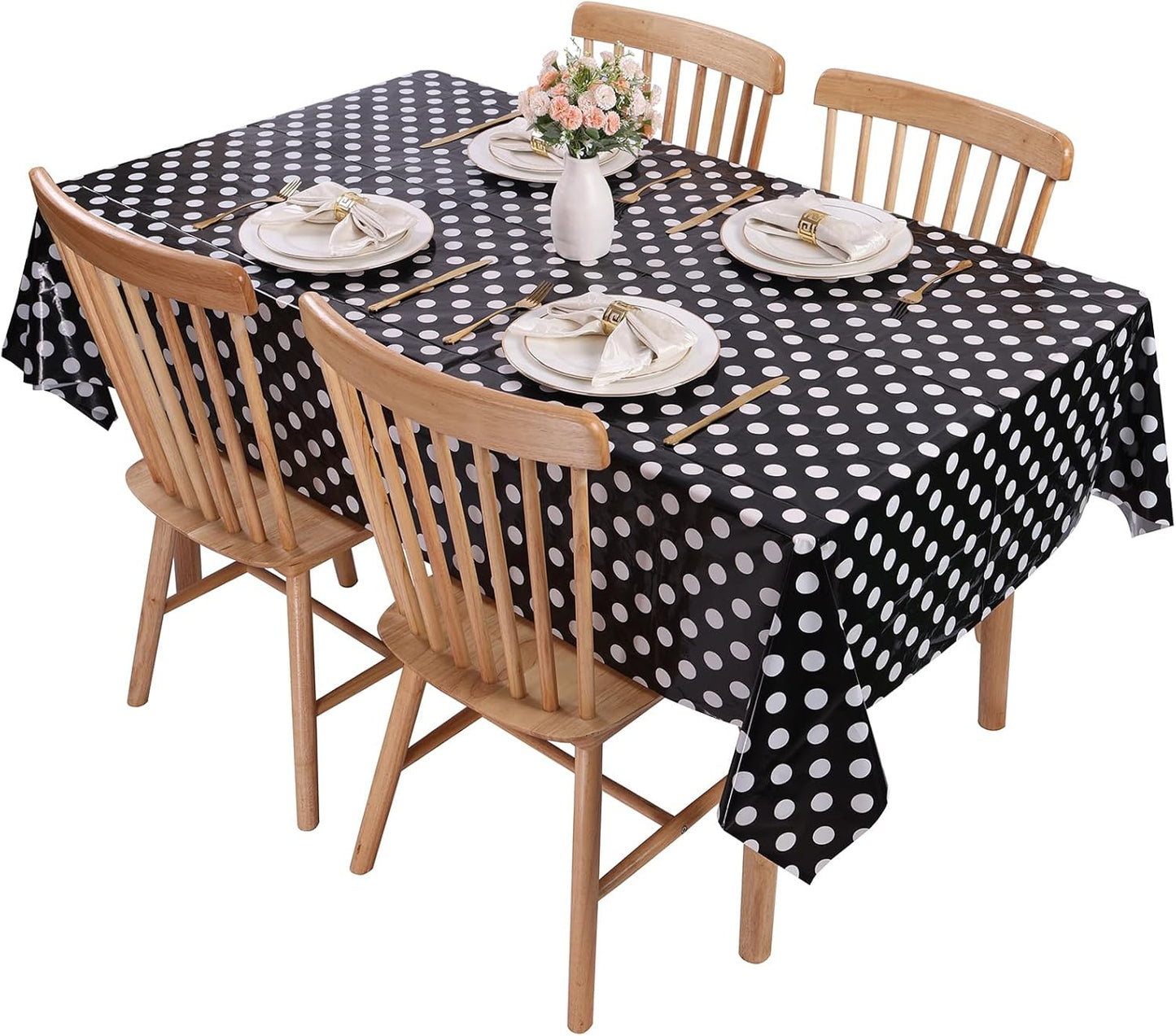 3 Packs Black Polka Dot Plastic Table Cloth 54X108 Inch Black and White Dots Mini Mouse Tablecloths Disposable Black Waterproof Picnic Table Covers for Rectangle Tables Birthday Party Supplies