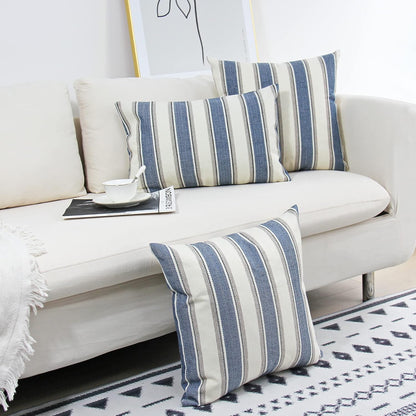 Stripe Throw Pillow Covers Farmhouse Pillowcases Pack of 2 18 X 18 Inch Blue
