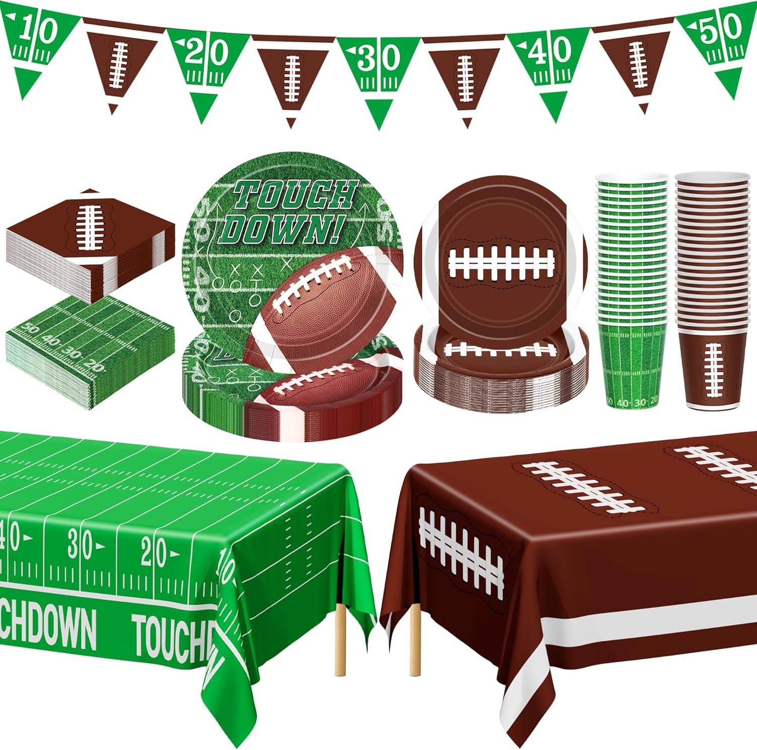 Football Party Decorations Serve 24, 99 Pcs Football Party Supplies, Disposable Football Dinner Plates Football Dessert Plates Napkins Cups Tablecloth Banner for Game Day Party Favors Decor
