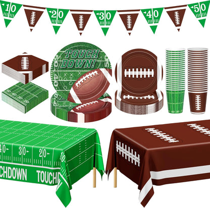 Football Party Decorations Serve 24, 99 Pcs Football Party Supplies, Disposable Football Dinner Plates Football Dessert Plates Napkins Cups Tablecloth Banner for Game Day Party Favors Decor