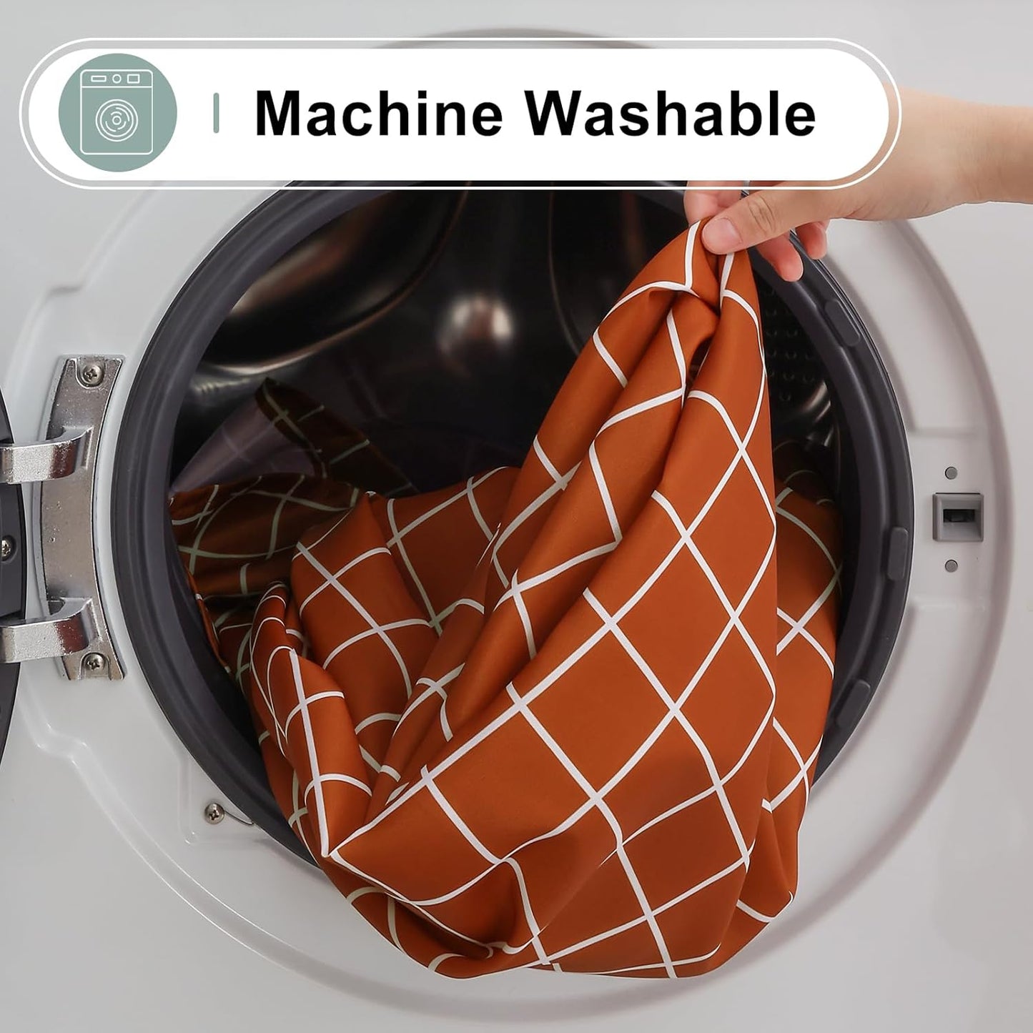 round Waterproof Fabric Table Cloth, Plaid Stain Resistant Polyester Tablecloth, Washable Cloth Table Cover for Fall Halloween Decor, Dining Room, Outdoor (60" Round, Rusty)