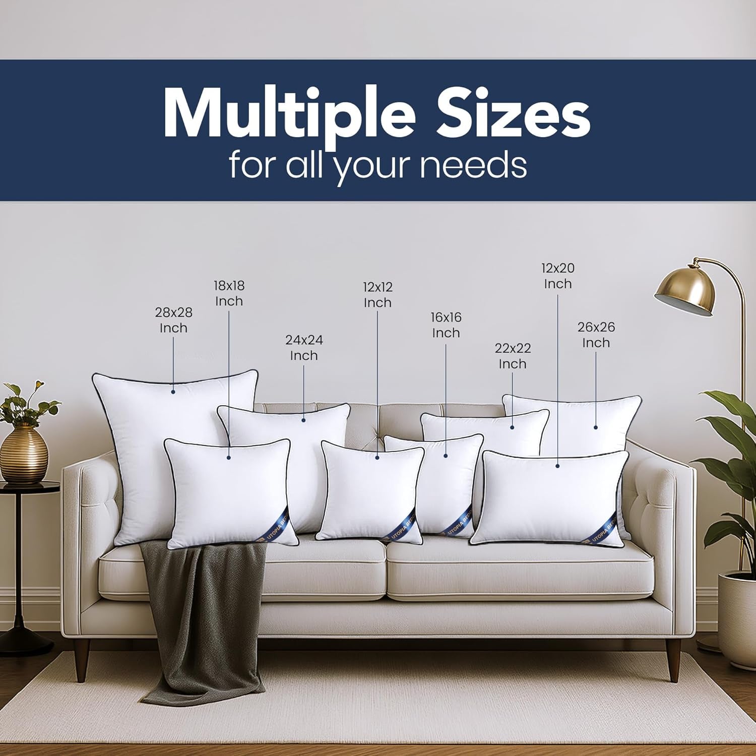 Throw Pillow Inserts (Pack of 4, White), 18 X 18 Inches Decorative Indoor Pillows for Sofa, Bed, Couch, Cushion Sham Stuffer