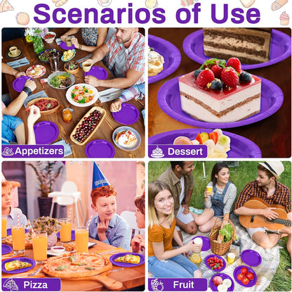 Paper Plates 7 Inches 50 Count, Disposable Plates Heavy Duty, Purple Party Dessert Plates, Disposable Paper Dinnerware, Small Paper Plates for Birthday Halloween Graduation Bridal Party Supplies