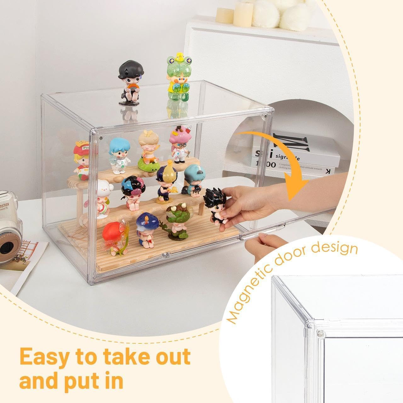 Blind Box Display Case, Acrylic Figures Display Case Clear for Collectibles, Birthday Gift, Stackable Storage Box with Magnetic Door Action