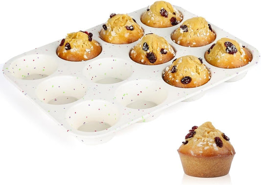Silicone Muffin Pan, Regular Size Muffin Pan for Baking 12 Cups Non Stick Silicone Cupcake Pan 1 Pack Confetti