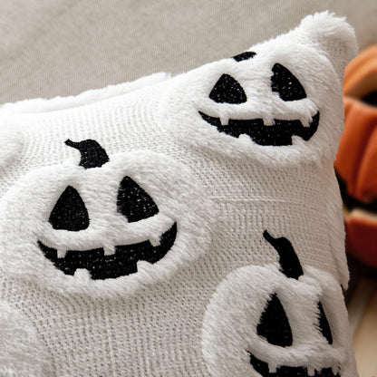 Fall Halloween Throw Pillow Covers 18X18 Decorative Pumpkin Pattern Pillowcases Soft Plush Faux Wool Cushions for Home Patio Sofa Couch,White