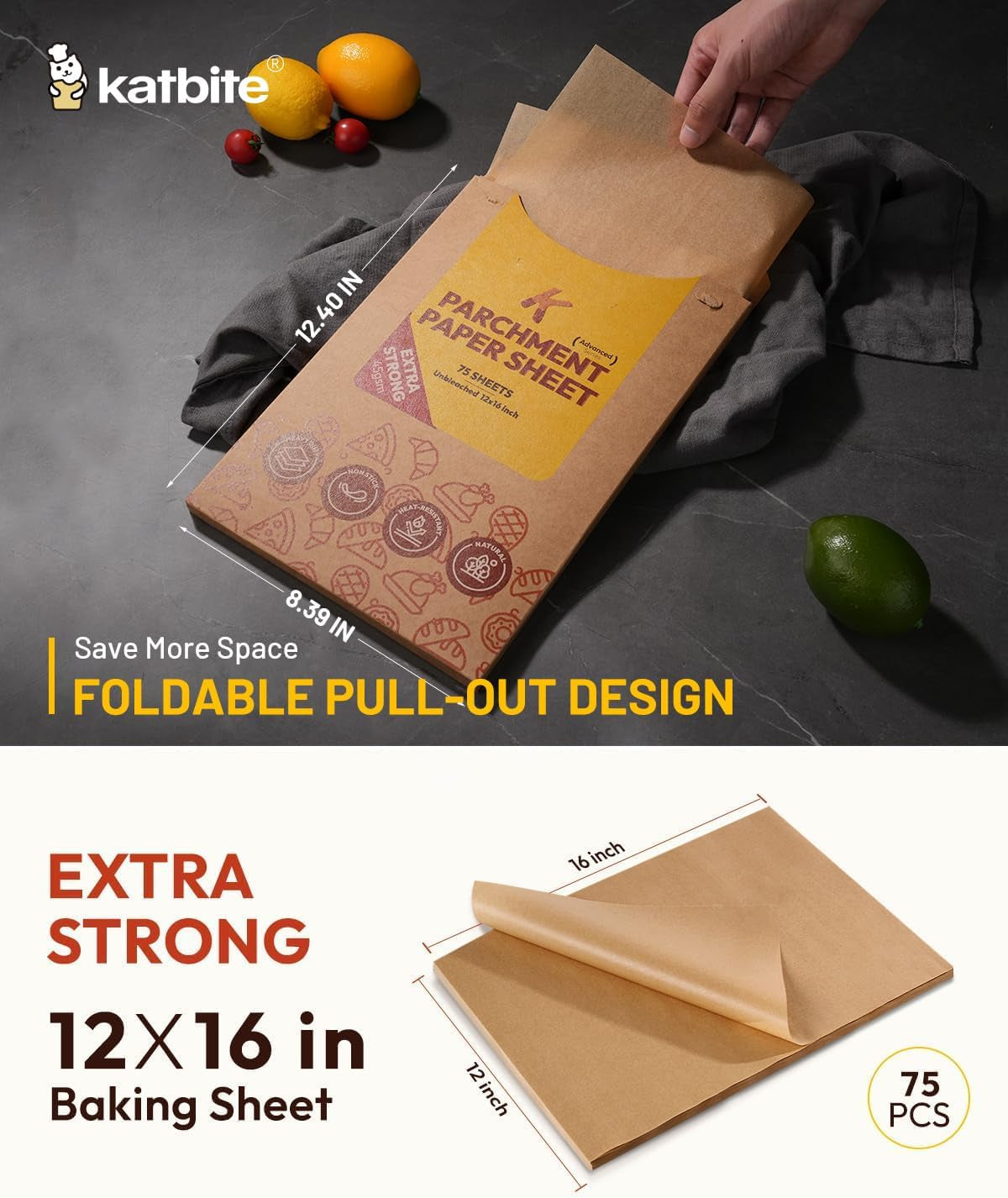 75Pcs Unbleached Parchment Paper Sheets 12X16In, Pre-Cut Heavy Duty Parchment Baking Paper, Non-Stick Half Sheet Brown Baking Parchment Paper for Air Fryer, Baking Cookie [Advanced Series]