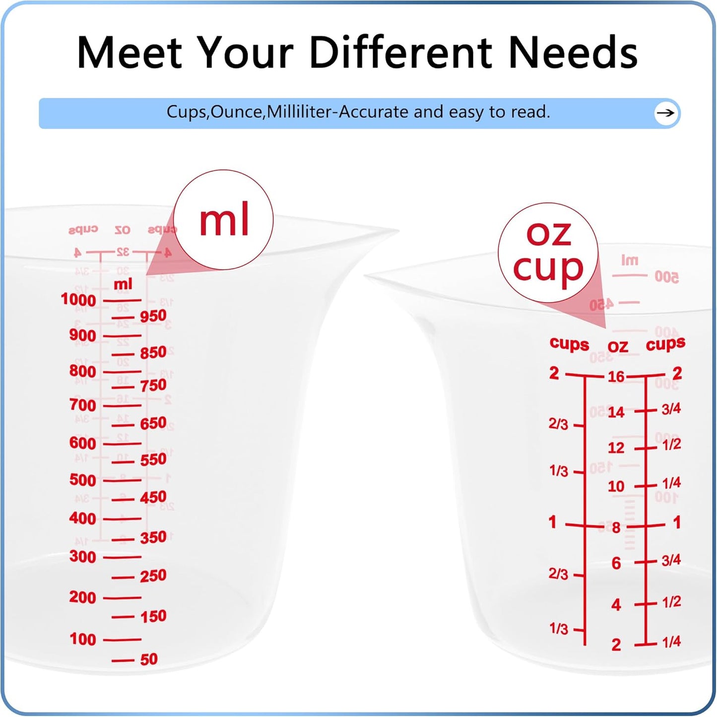 Measuring Cup Set, Liquid Measuring Cup for Kitchen,Bpa Free Plastic Set (4 Cup)