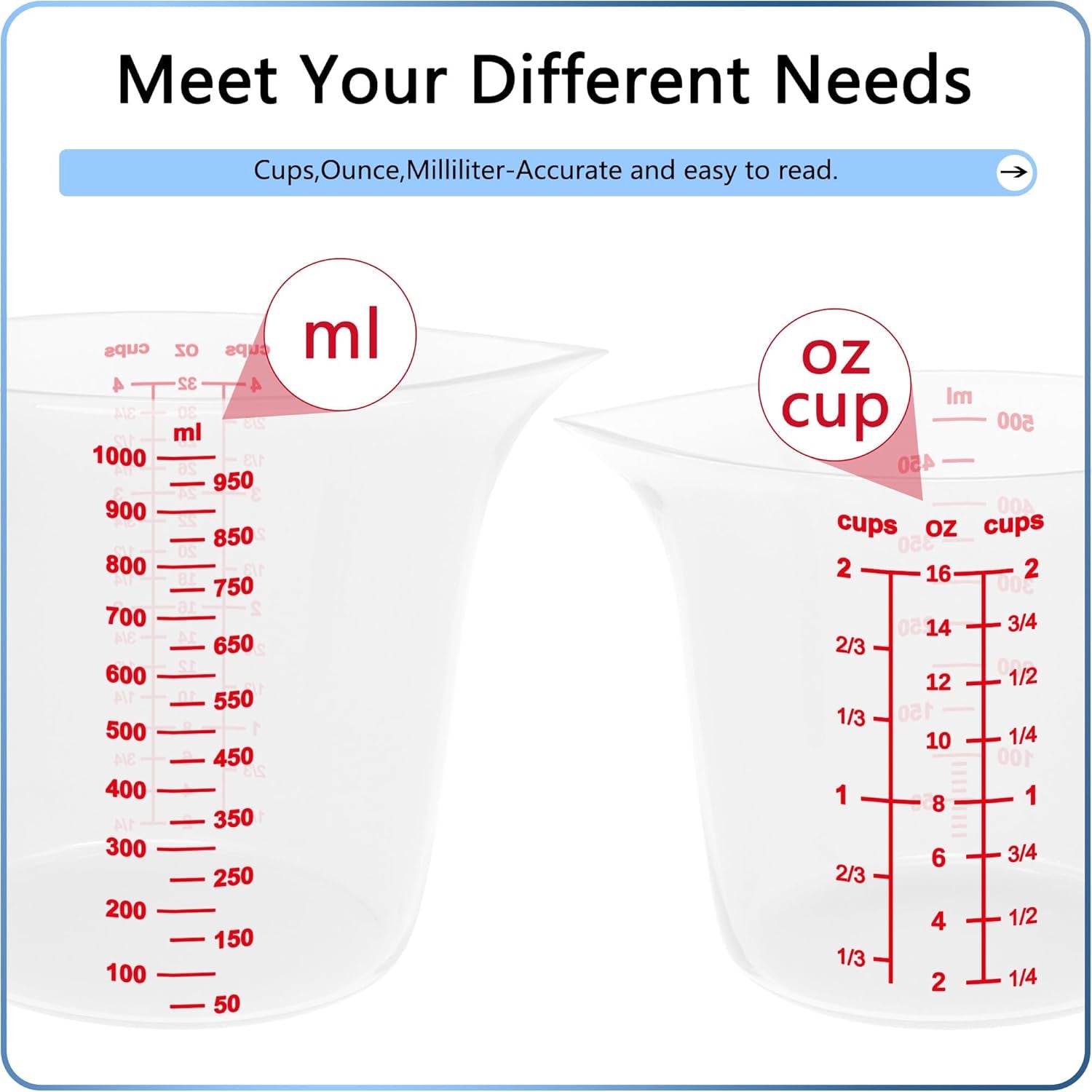 Measuring Cup Set, Liquid Measuring Cup for Kitchen,Bpa Free Plastic Set (4 Cup)