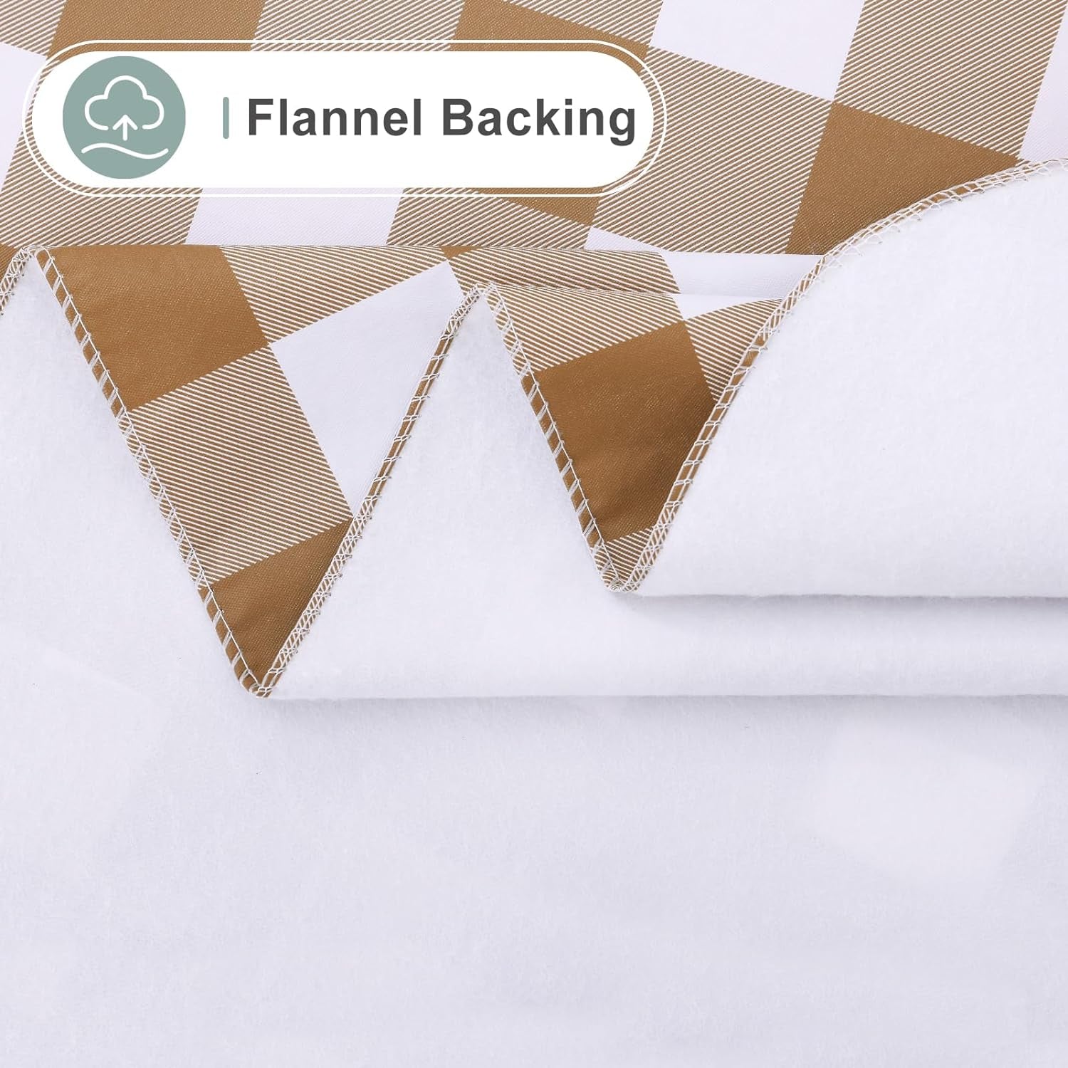 Rectangle Waterproof Vinyl Table Cloth, Buffalo Flannel Backed Tablecloth, Wipeable Plastic Table Cover for Fall, Thanksgiving (60" X 84", Brown and White)