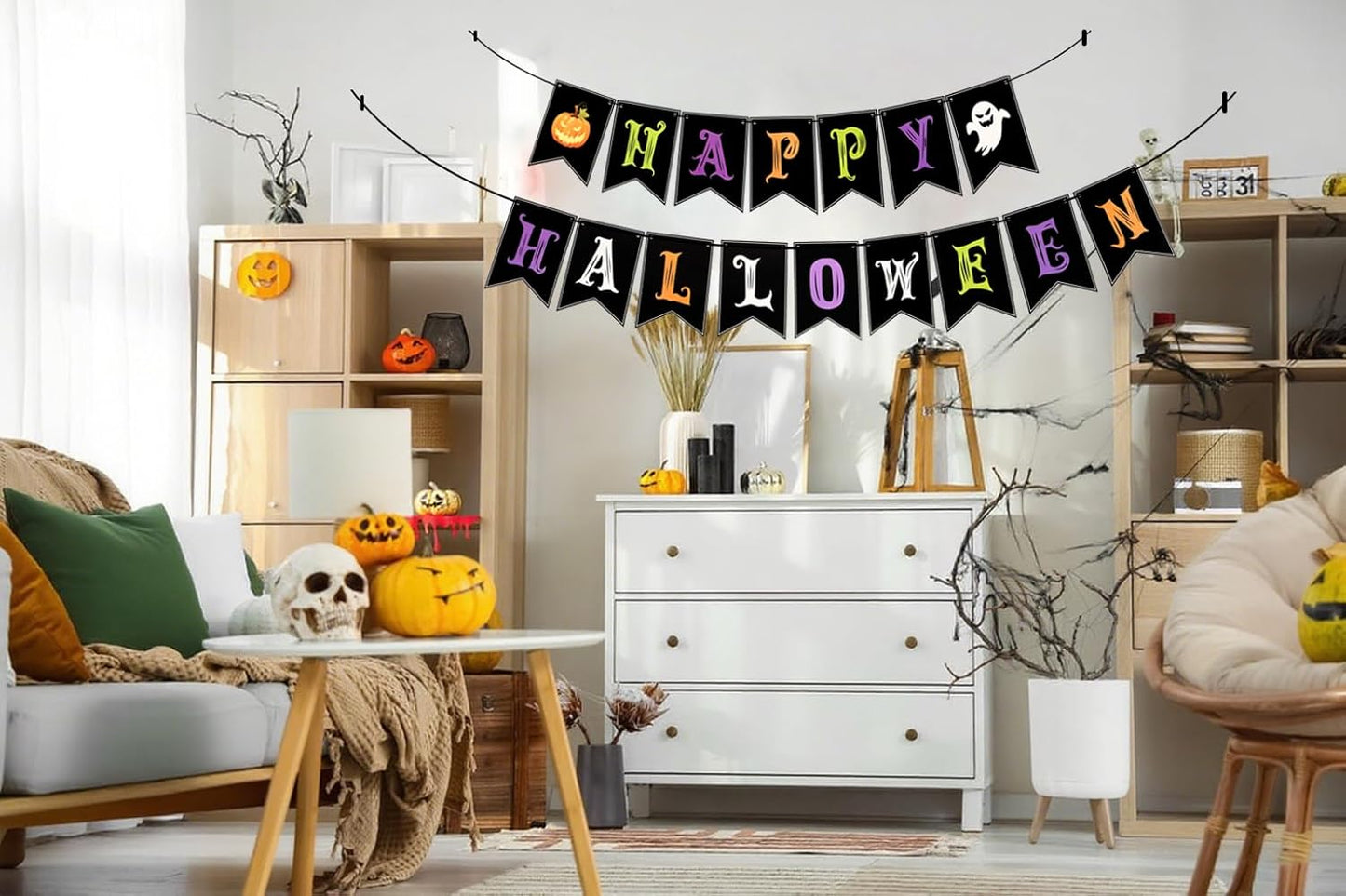 Halloween Decorations, Happy Halloween Banner, Spooky Party Garland for Indoor & Outdoor Decor, Trunk or Treat Backdrop, Spooky Hanging Supplies