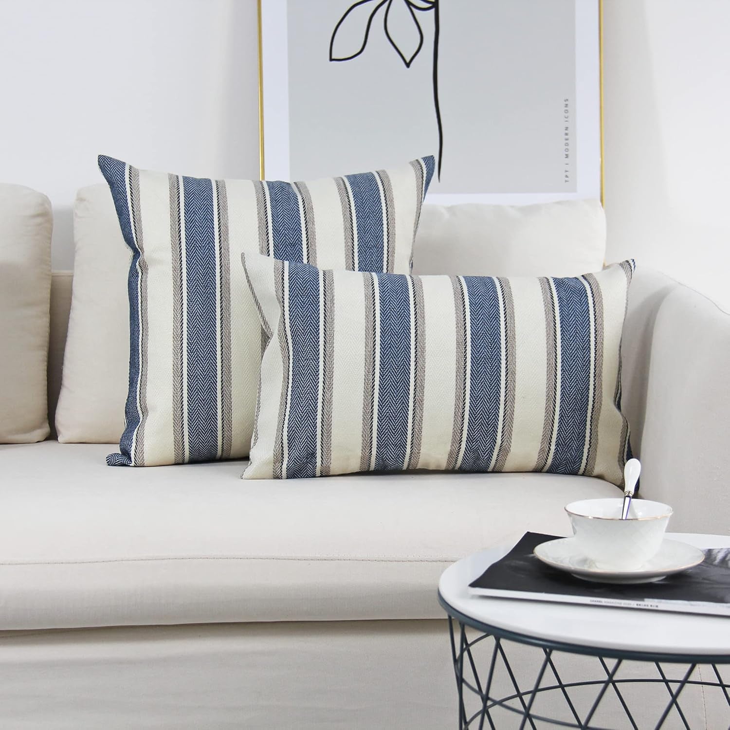 Stripe Throw Pillow Covers Farmhouse Pillowcases Pack of 2 18 X 18 Inch Blue