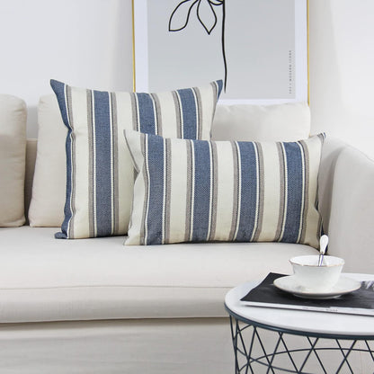 Stripe Throw Pillow Covers Farmhouse Pillowcases Pack of 2 18 X 18 Inch Blue