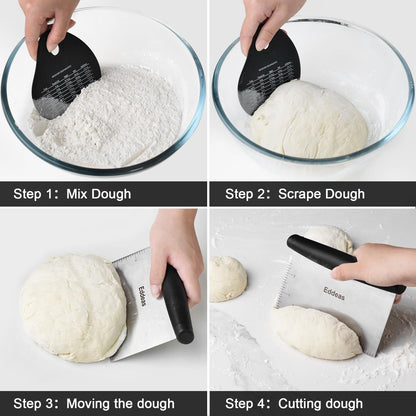 3 Pack Dough Pastry Bench Scraper & Bowl Scraper Set, Multi-Purpose Multi-Purpose Scraper Chopper with Silicone Bowl Scraper, Dough Scraper Engraved Measuring Scale and Conversion Chart