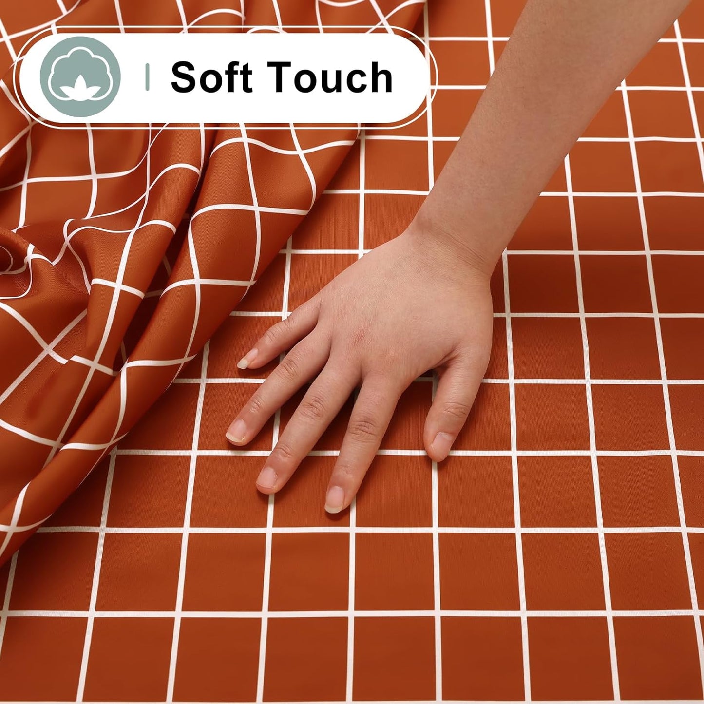 round Waterproof Fabric Table Cloth, Plaid Stain Resistant Polyester Tablecloth, Washable Cloth Table Cover for Fall Halloween Decor, Dining Room, Outdoor (60" Round, Rusty)