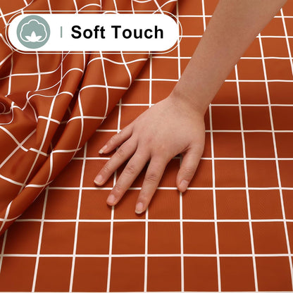 round Waterproof Fabric Table Cloth, Plaid Stain Resistant Polyester Tablecloth, Washable Cloth Table Cover for Fall Halloween Decor, Dining Room, Outdoor (60" Round, Rusty)