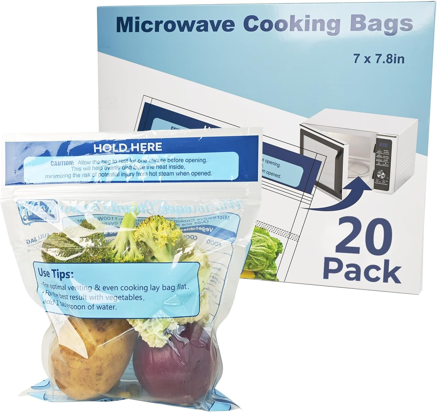 20 Pack Steam Cooking Bags, Microwave Steamer Bags for Vegetables, Seafood and Meat, Microwave and Freezer Safe