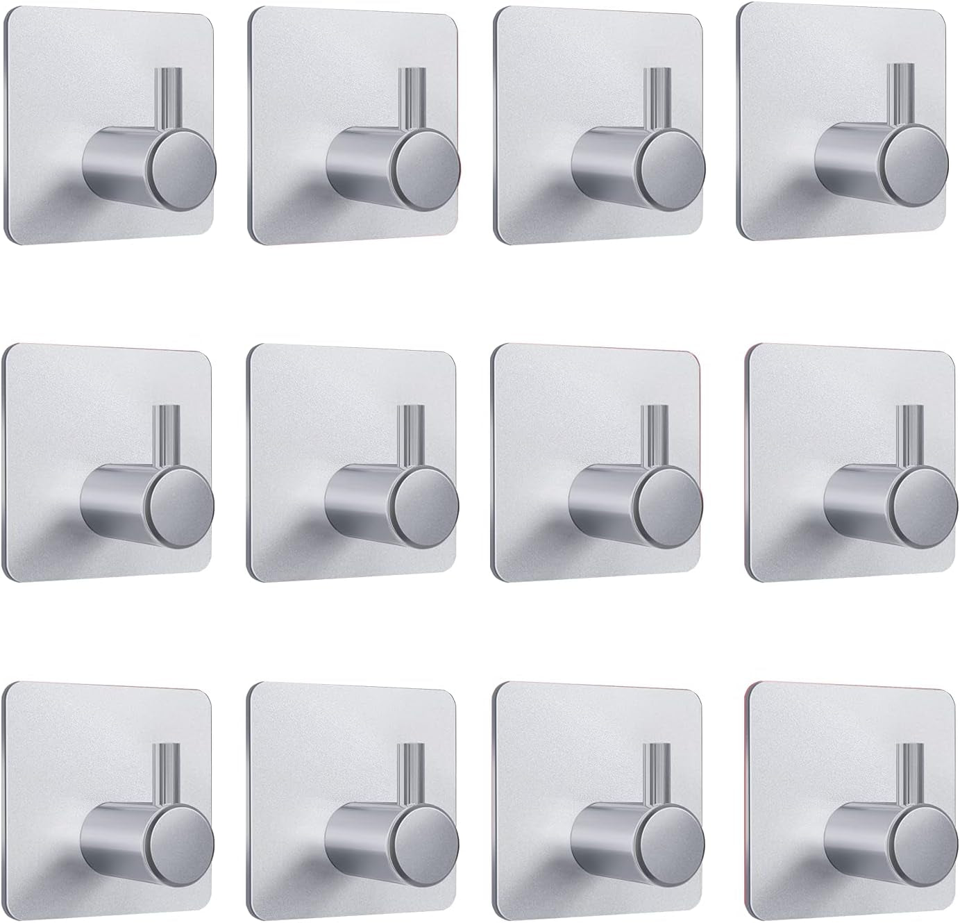 Adhesive Hooks 12 Pack, Heavy Duty Wall Hooks Aluminum Hooks for Hanging Coat, Hat, Towel, Robe, Key, Clothes, Towel Hook Wall Mount for Home, Office, Kitchen, Bathroom(Silver)