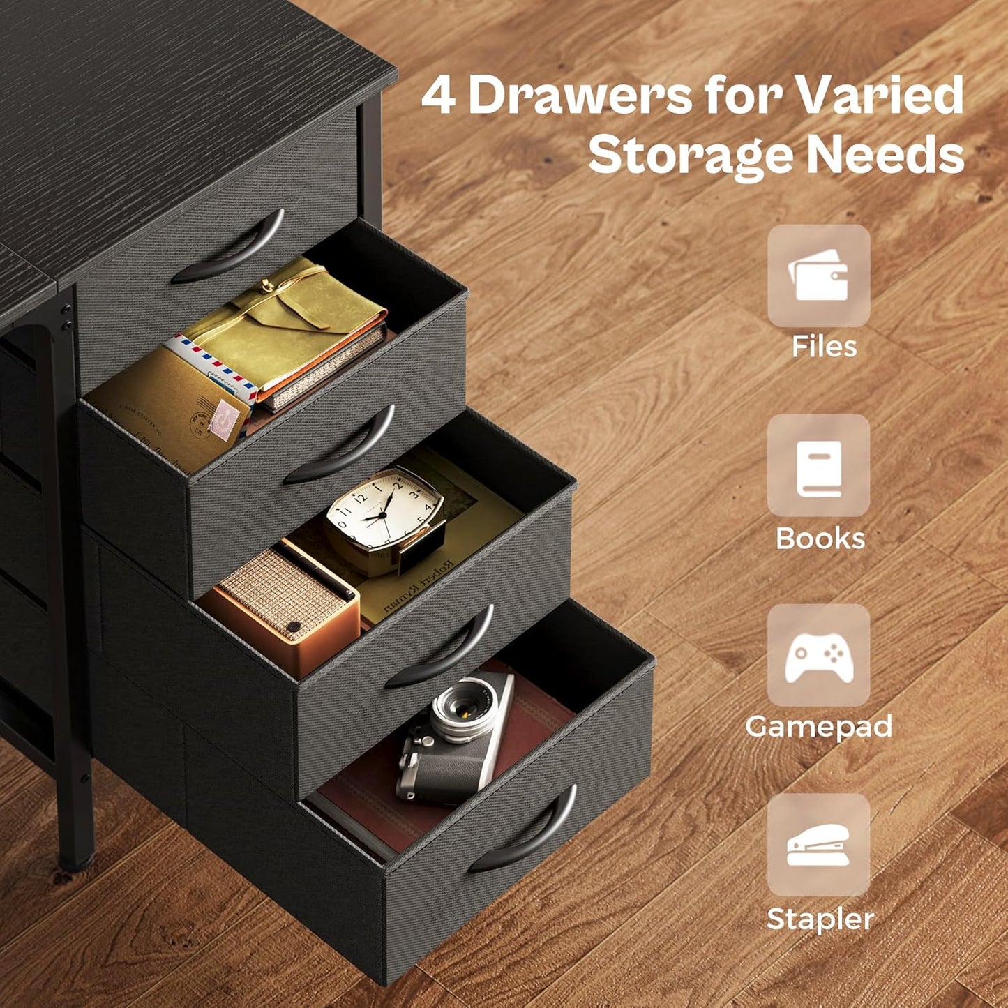 55-Inch Computer Desk with Four Drawers and Mesh Shelf for Home Office, Gaming, and Study Use