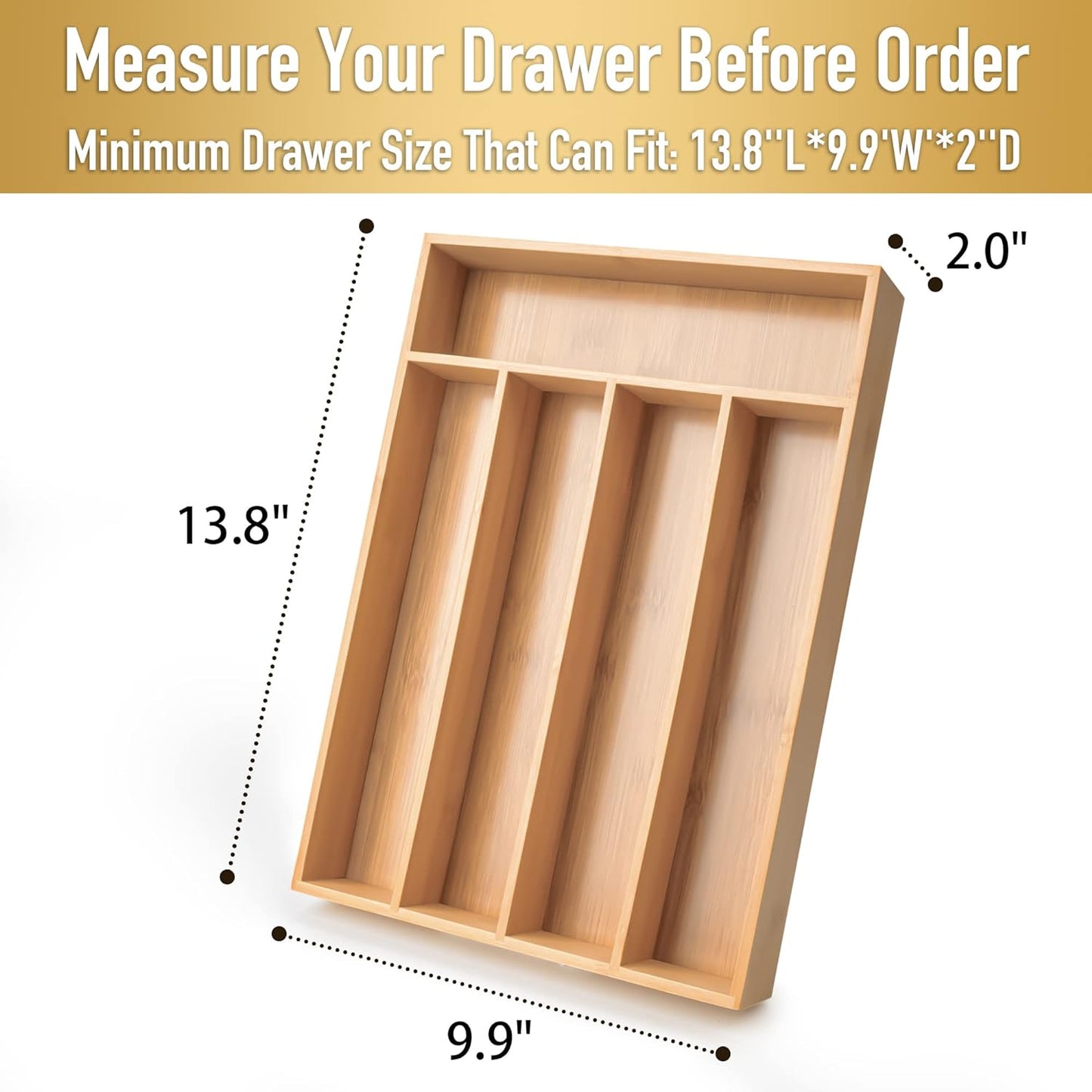 Silverware Organizer Kitchen Drawer Organizer Utensil Organizer Bamboo Silverware Holder Cutlery Organizer in Drawer Flatware Organizer Tray(5 Slots, Natural
