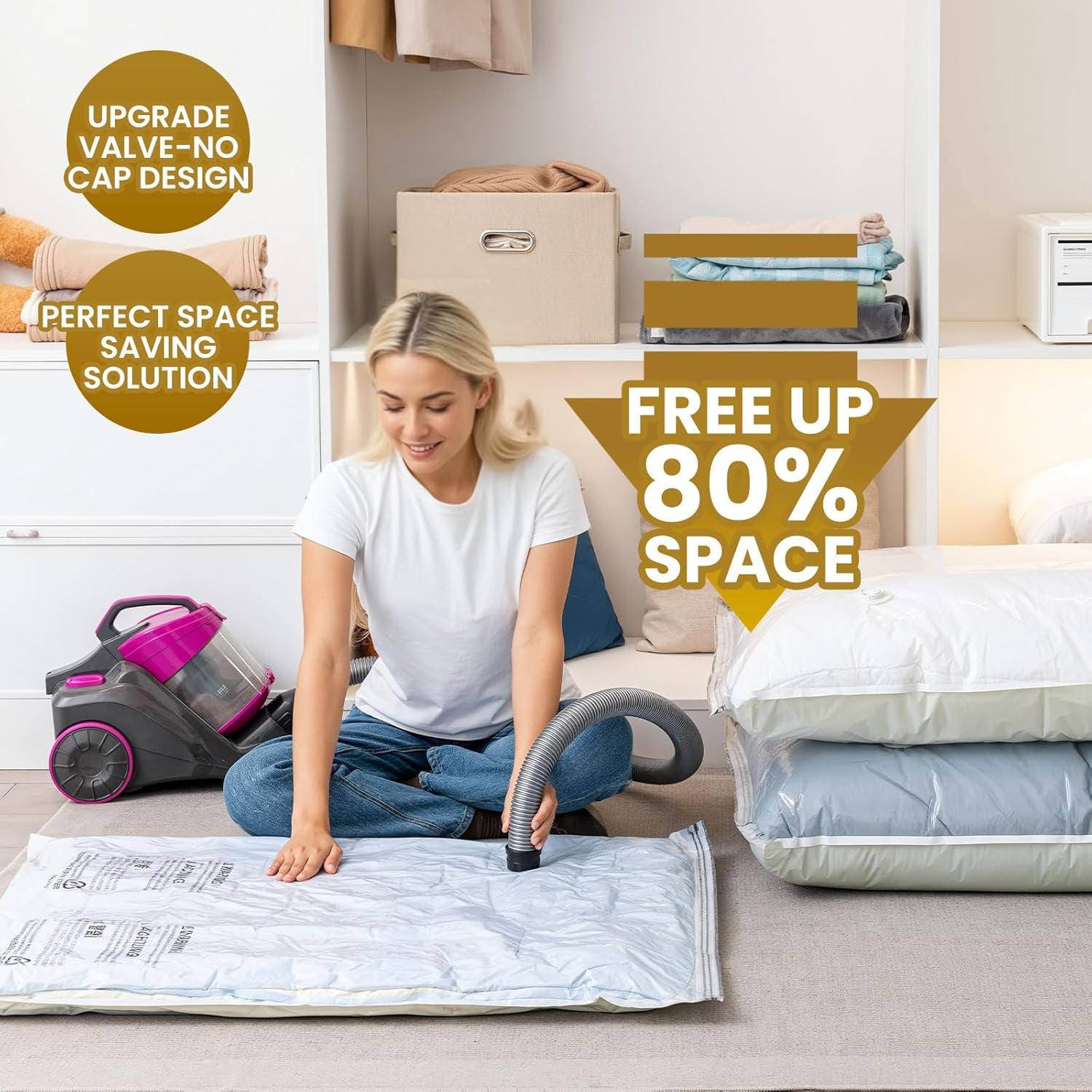 4 Pack Vacuum Storage Bags, Jumbo Vacuum Seal Bags for Clothing (40X31 Inch), Space Saver for Bulky Bedding, Comforters, Blankets, Pillows, Large Closet Organization and Storage