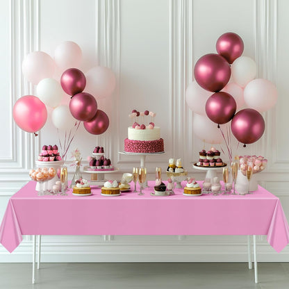 Light Pink Rectangular Tablecloth Set of 4, 54" x 72" Waterproof and Spillproof Disposable Plastic Covers, Durable Table Linens for Dining, Buffets, Picnics, and Outdoor Events