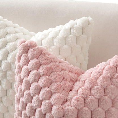 Pink Faux Fur Decorative Throw Pillow Covers 18X18 Inch Set of 2 Super Soft Cozy Plush Cushion Cases Luxury Fluffy Pillowcases for Sofa Couch Bed Living Room
