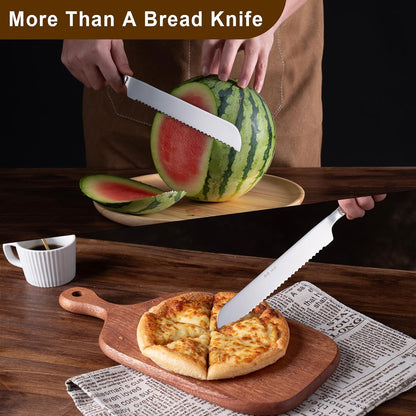 Bread Cutting Knife, 13 Inches Serrated Bread Knives for Homemade Bread, Stainless Steel Long Bread Slicing Knife for Baker, Baking Lover, 2PCS Silver