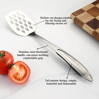 Premium 6-Piece Stainless Steel Kitchen Utensil Set with Essential Cooking Tools Including Metal Spatula, Skimmer, Ladle, Serving Spoon, Slotted Spoon, and Carving Fork