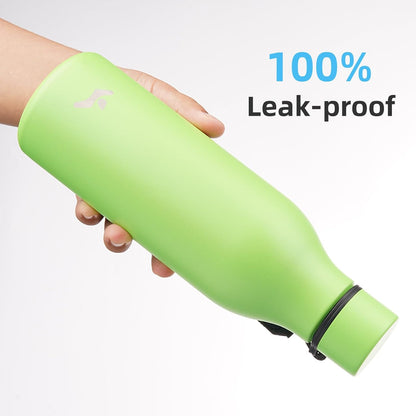 Insulated Water Bottle with Strap,18 Oz Double Wall Stainless Steel Vacuum Bottles Metal Water Flask,Green