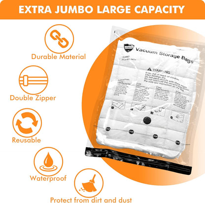 6 Large Vacuum Storage Bags,Plastic Packaging Bags,Space Saver Sealer Compression Bags for Blankets, Comforters, Pillows, Clothes Storage