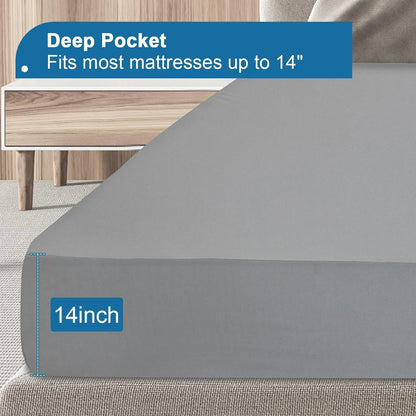Twin Mattress Protector Waterproof, Twin Size Mattress Pad Cover for Kids Bed,Soft & Breathable Single Fitted Sheet for Bed with Deep Pocket and Elastic Rubber Band up to 14 Inches, Gray