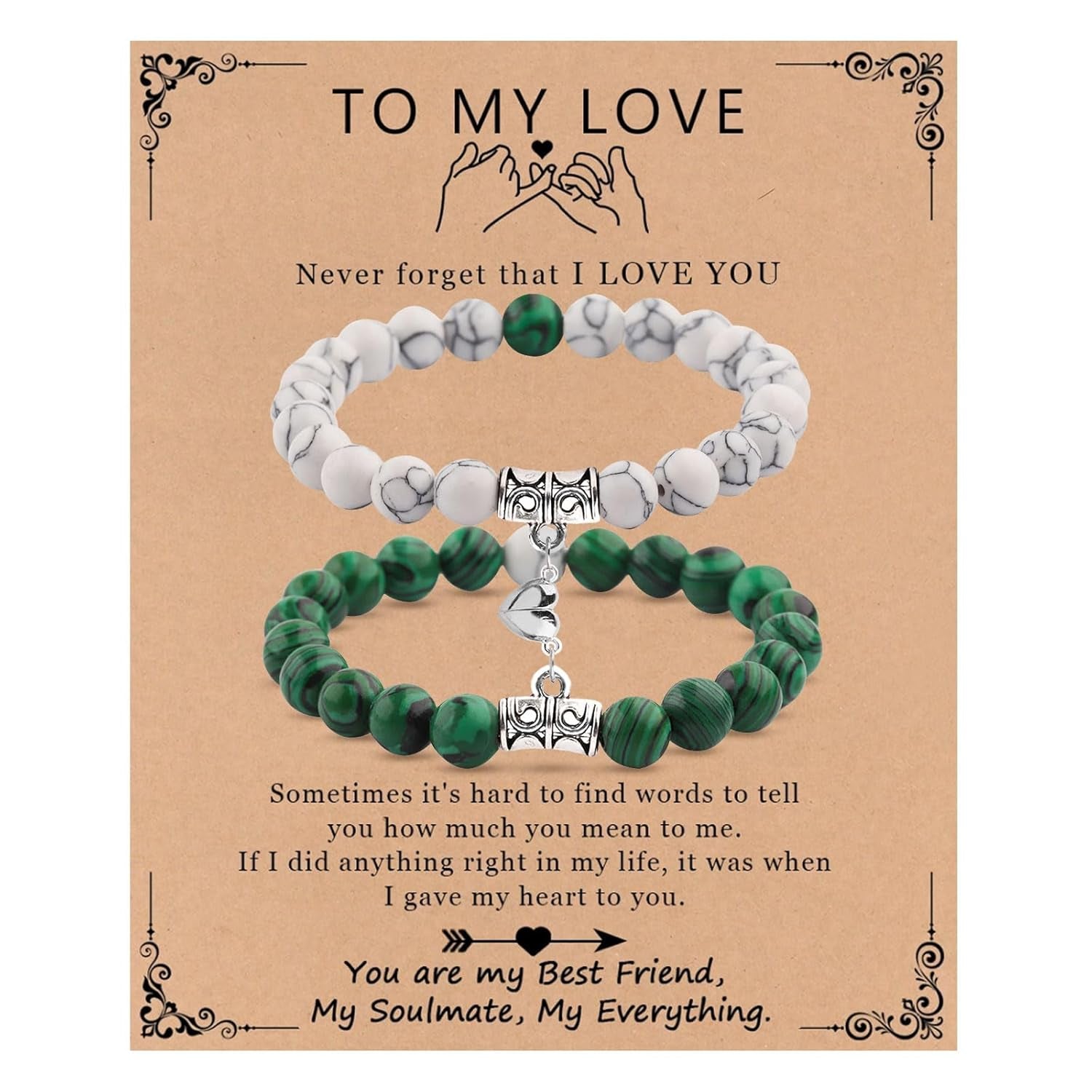 Valentine'S Day 2 Pieces of Magnetic Suction Love Set Bracelet, Natural Stone Bead Bracelet Set, Boyfriend and Girlfriend Long Handmade Bracelet Jewelry Gift (Wait)