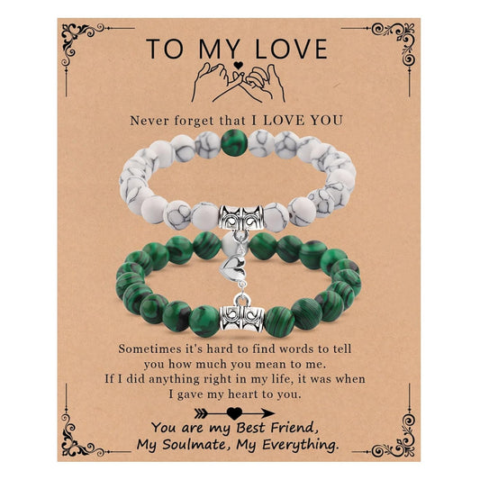 Valentine'S Day 2 Pieces of Magnetic Suction Love Set Bracelet, Natural Stone Bead Bracelet Set, Boyfriend and Girlfriend Long Handmade Bracelet Jewelry Gift (Wait)