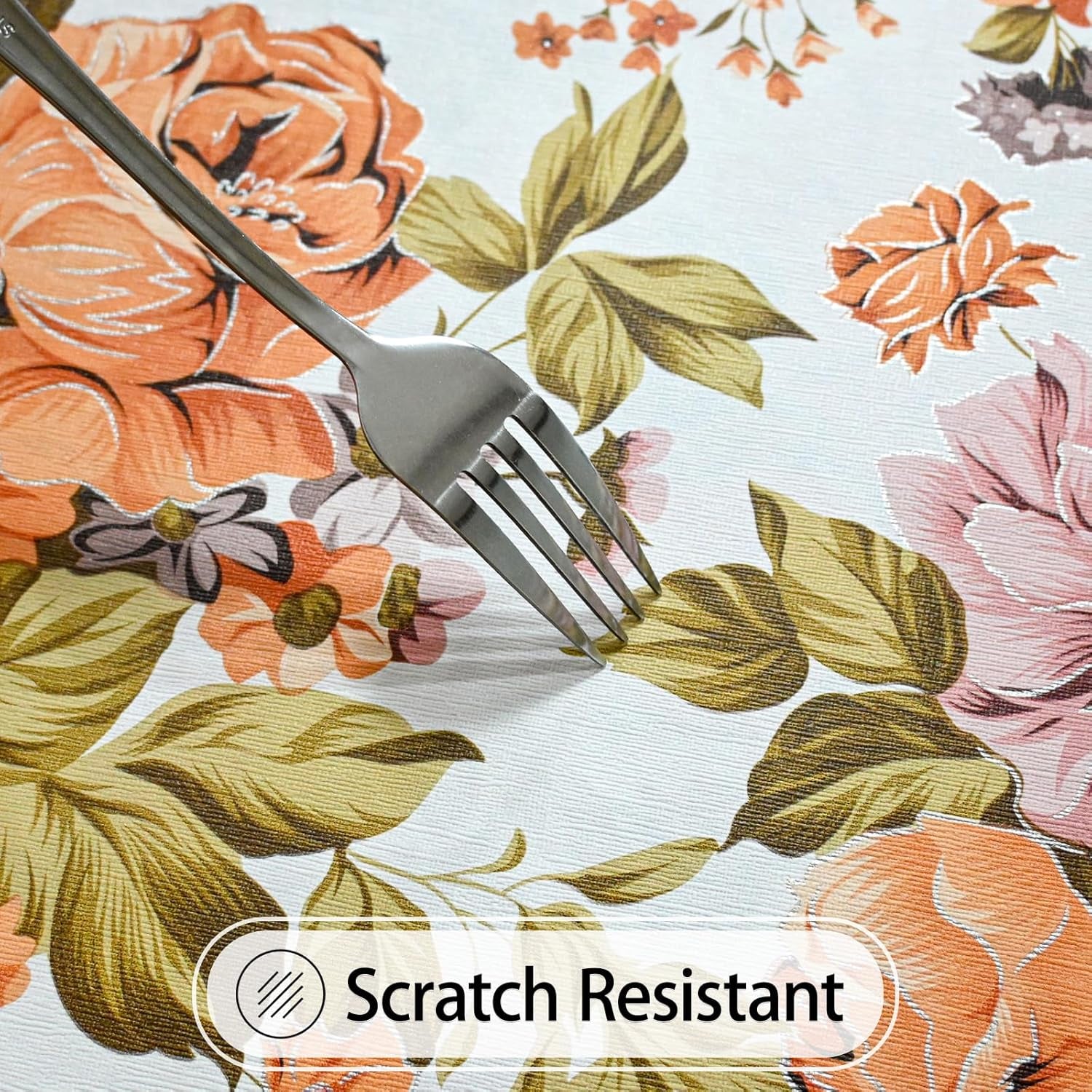 Rectangle Flower Table Cloth, Waterproof Vinyl Tablecloth with Flannel Backing, Table Linens, Plastic Tablecloths for Dinner, Kitchen and Parties, 60"X84"