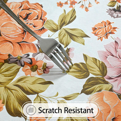 Rectangle Flower Table Cloth, Waterproof Vinyl Tablecloth with Flannel Backing, Table Linens, Plastic Tablecloths for Dinner, Kitchen and Parties, 60"X84"