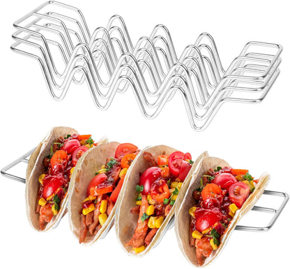 Taco Holders Set of 3,Stainless Steel Taco Shell Holder Stand,Taco Tray Plates for Taco Bar Gifts Accessories,Holds 4 Tacos Each,Oven Safe for Baking, Dishwa Sher and Grill Safe