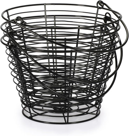 Set of 3 Black 8-Inch Round Wire Egg Baskets with Handle for Collecting Fresh Chicken and Duck Eggs, Ideal Countertop Storage Solution