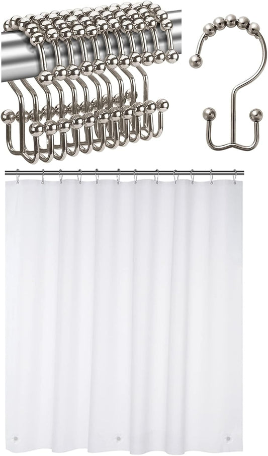 12 Pcs Shower Curtain Hooks and 72 X 72 Frosted Shower Curtain Liner