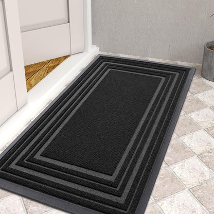 Front Door Mat Indoor Outdoor Entrance, Non-Slip Natural Rubber Doormats, Easy Clean, Low Profile, Dirt Trapper Entryway Floor Mats for Outside, Garages and Patios, 29.5X17, Black