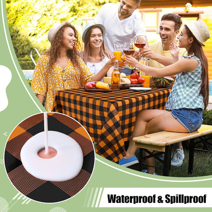 4 Packs Buffalo Disposable Table Cloth, 54 X 108 Inch Waterproof Plastic Tablecloth, Rectangle Black and Orange Checkered Table Covers for Fall, Halloween Decorations
