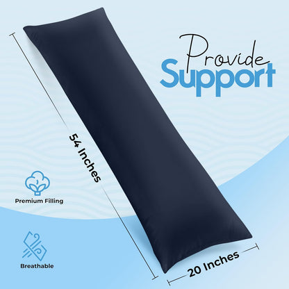 Full Body Pillow for Adults (Navy, 20 X 54 Inch), Long Pillow Insert for Sleeping, Ideal for Side Sleepers